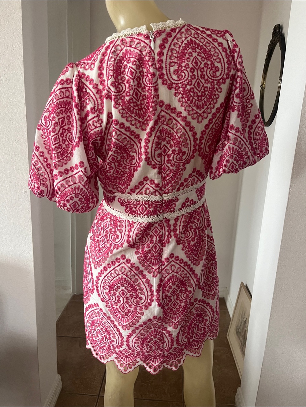 Adelyn Rae White Dress with Pink Embroidered Pattern - Picture 3 of 4